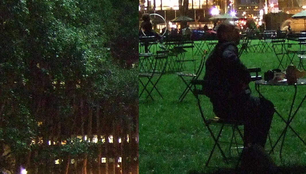 <span class="textfont">[scene 18 minute]<br />
				so many toylike figures dot the backlit lawn<br />
				scattered among the <span class="texttitle">wireframed</span> folding chairs<br /></span>